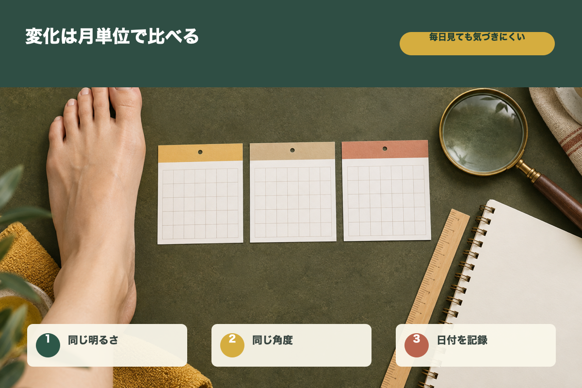 足の爪を月単位で同じ条件で記録する方法