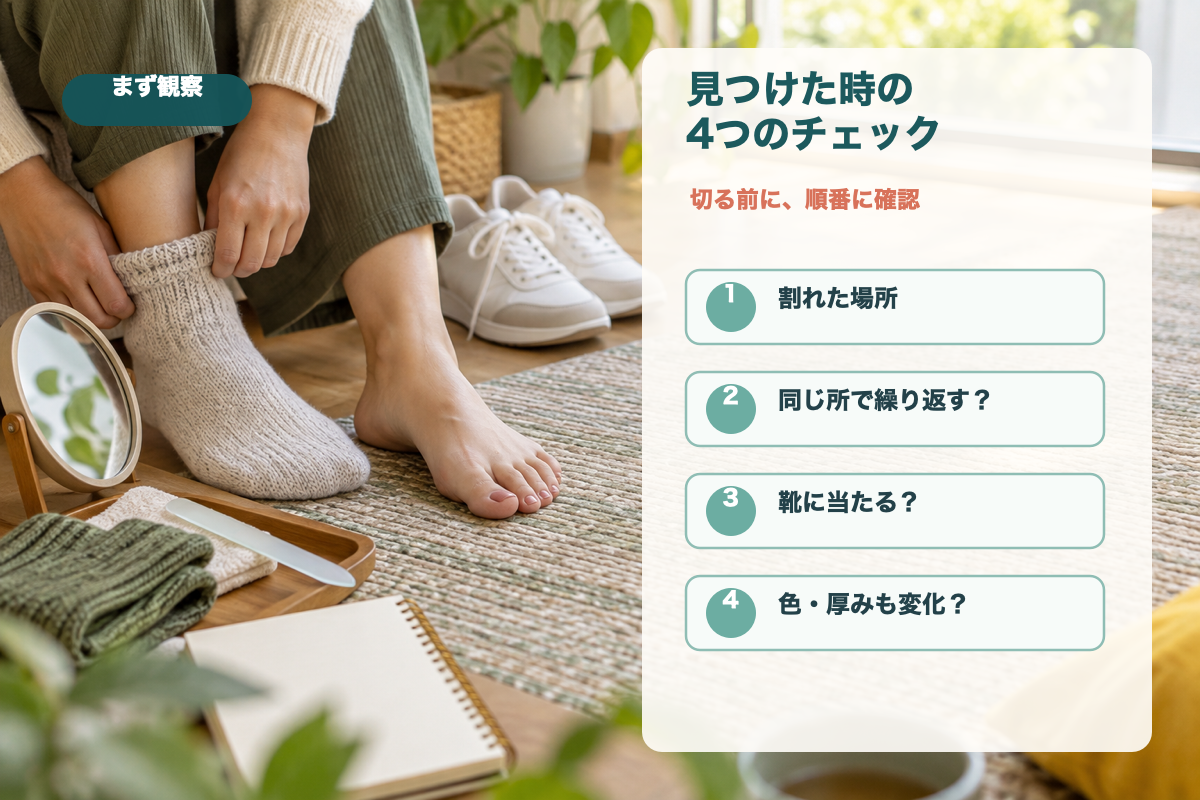 足の爪が割れたり欠けたりした時に確認したい4つのポイント