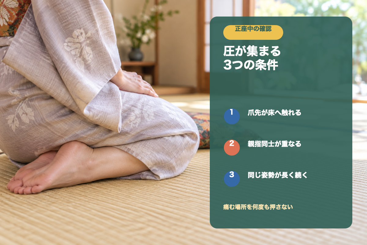 正座で親指の爪へ圧が集まりやすい条件