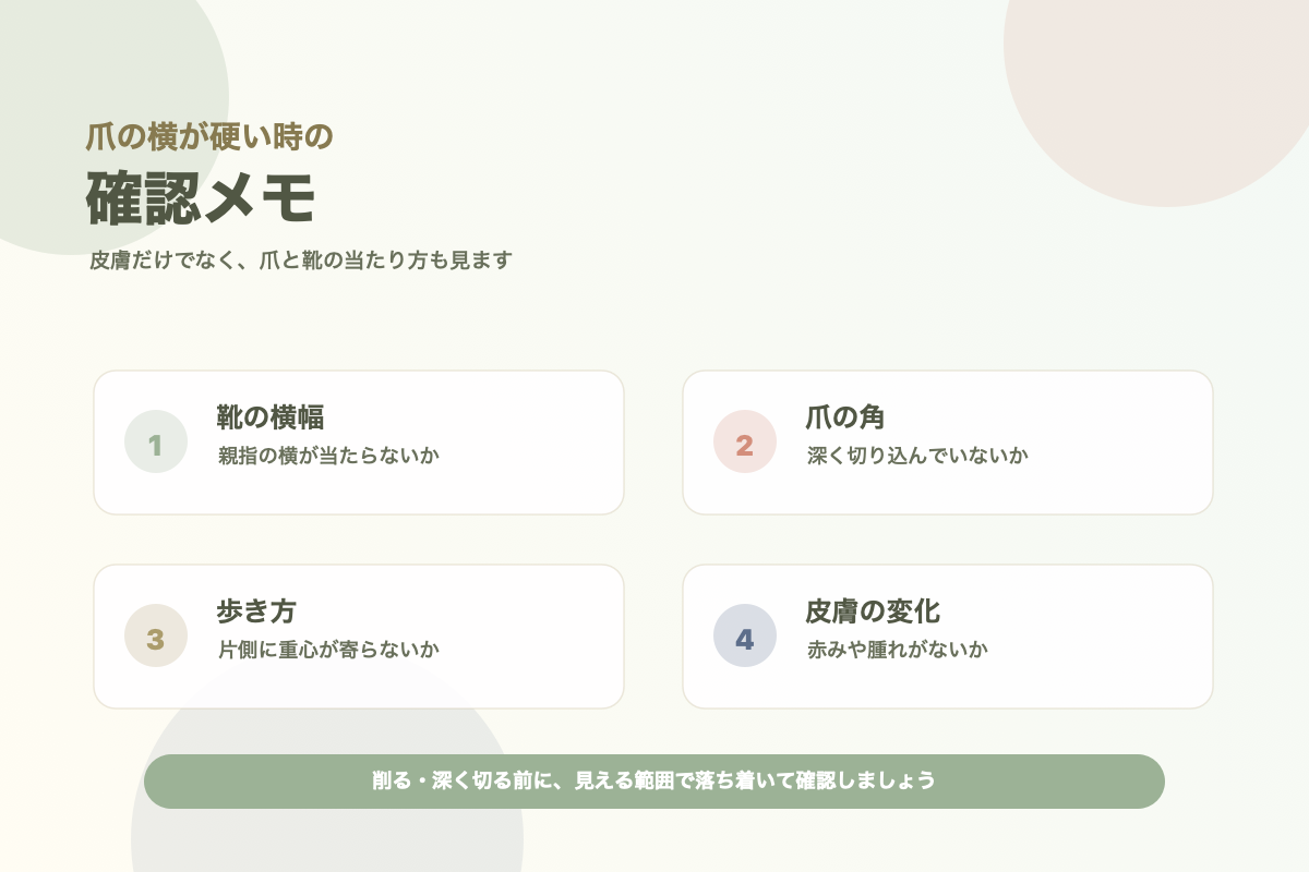 爪の横の皮膚が硬い時のセルフチェック図解
