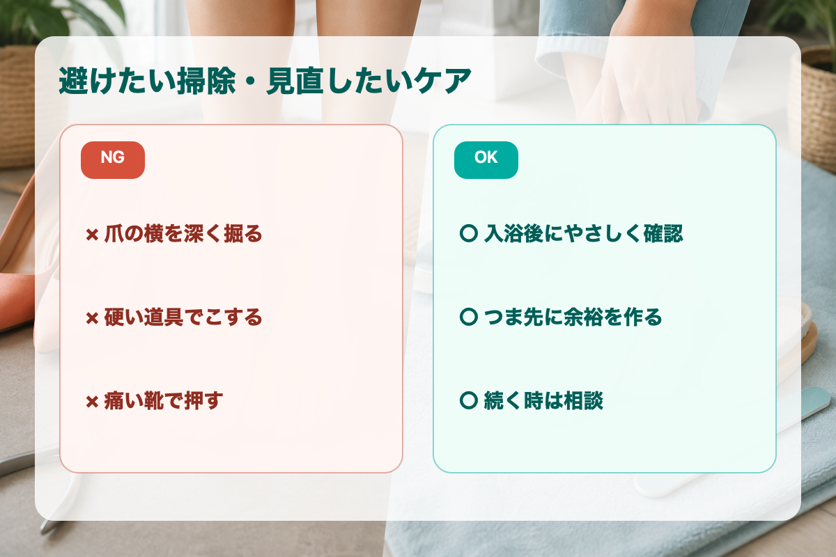 爪の端を掃除しにくい時のOK NG比較図解