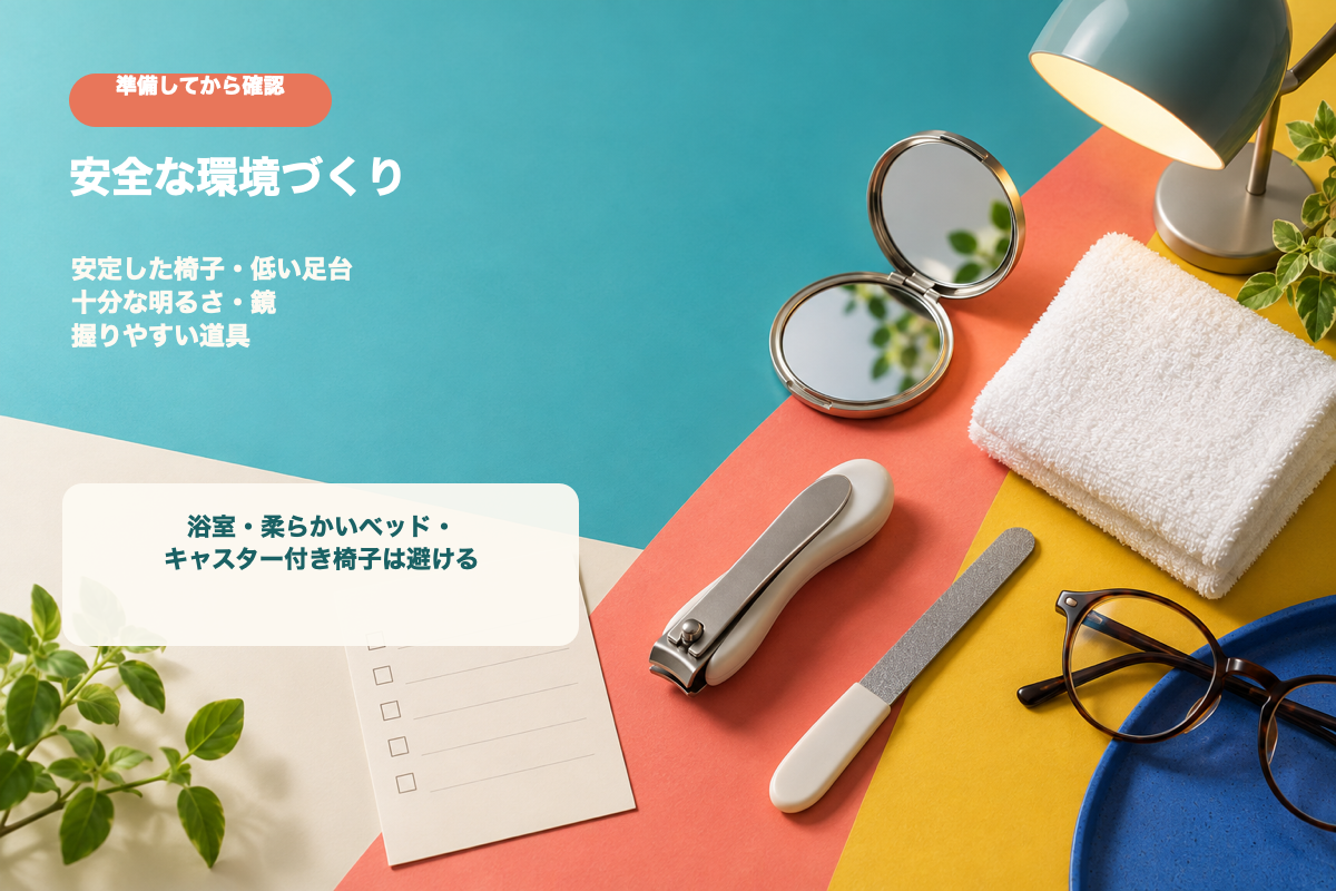 足の爪を整える前に準備したい鏡や爪やすりなどの道具
