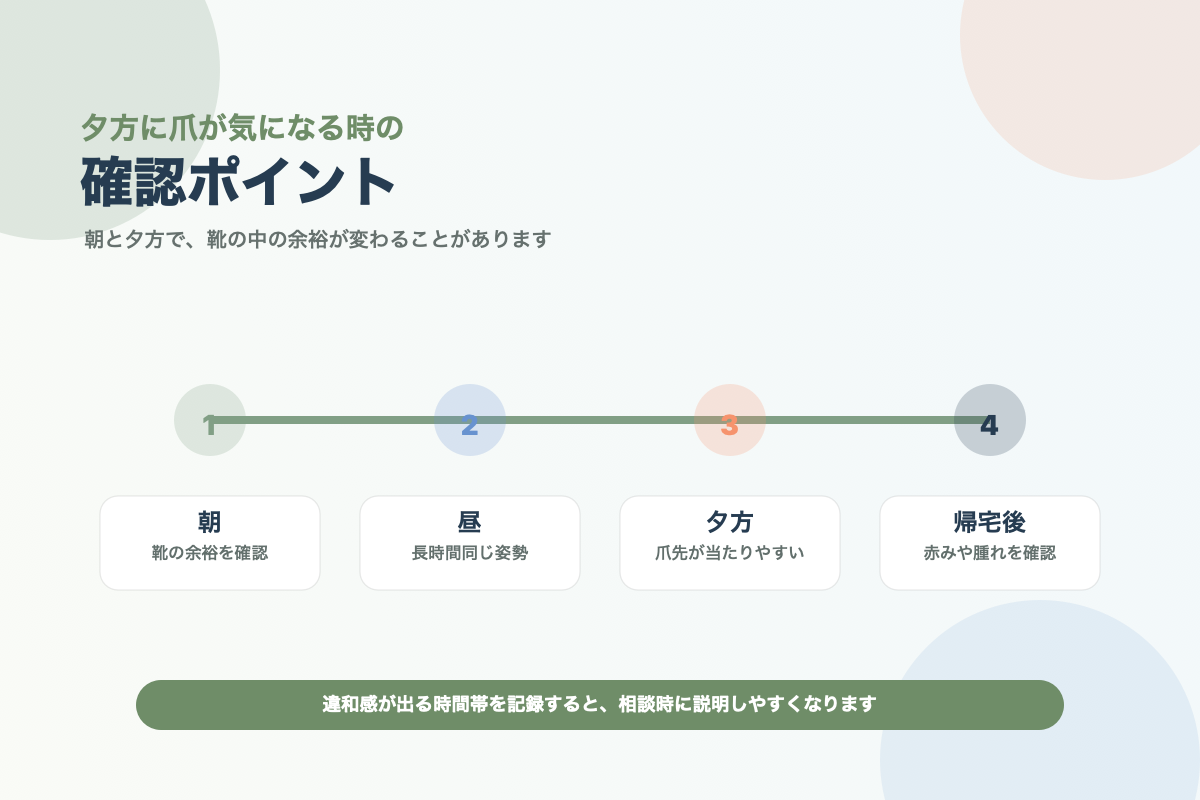 夕方に爪が痛い時の靴とむくみの確認ポイント図解
