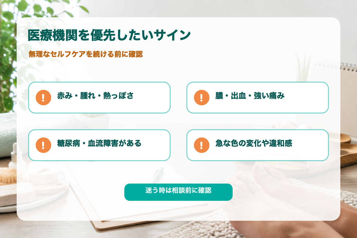 爪の端の汚れと医療機関を優先したいサイン図解