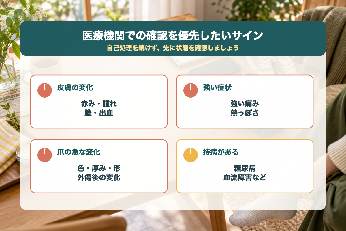 足の爪が割れた時に医療機関を優先したいサイン