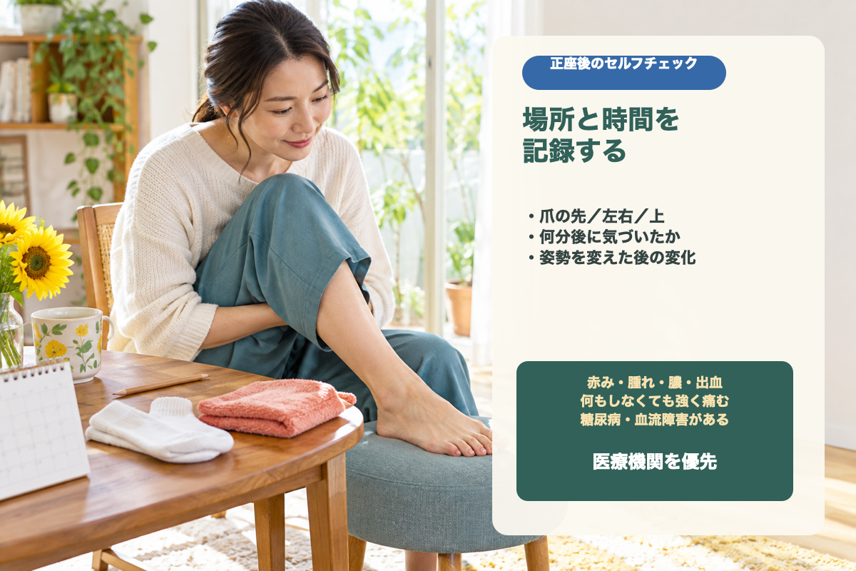 正座後に確認したい爪の状態と医療機関を優先する目安