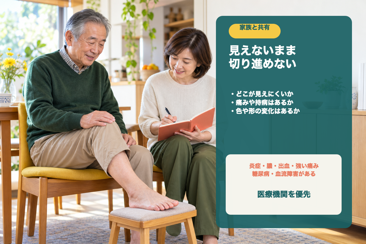 家族へ足の爪の確認を頼む時と医療機関を優先する目安