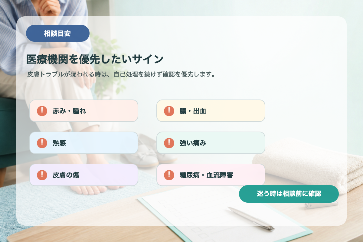 爪を短く切りすぎた後に医療機関を優先したいサイン図解